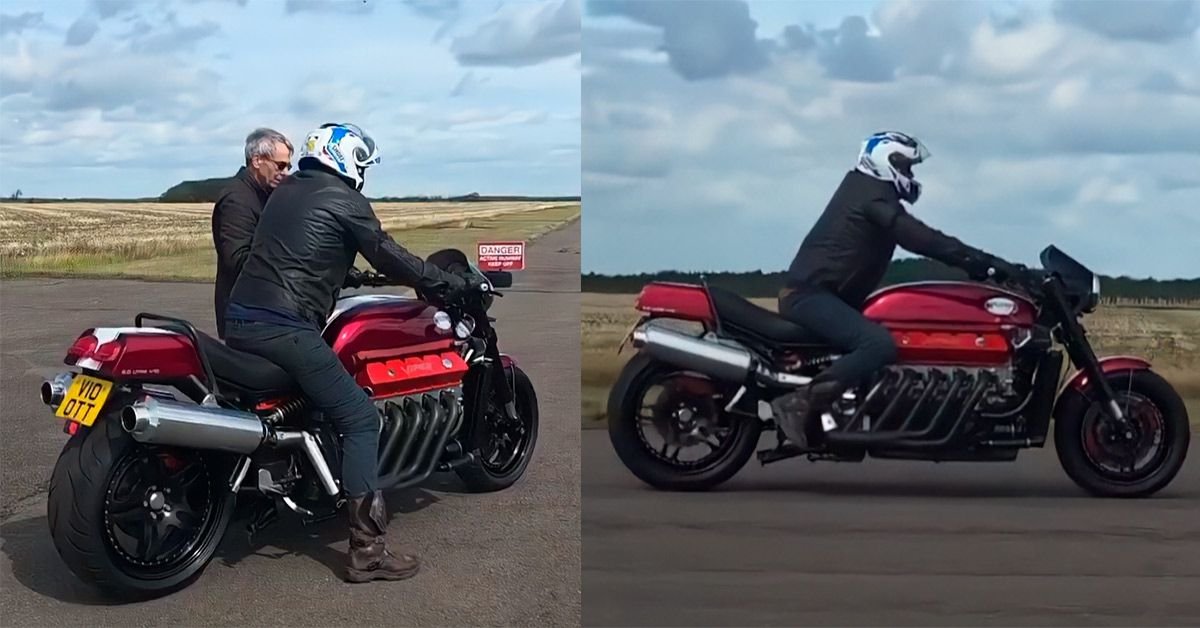 Tim Whittaker guida la Millyard Viper V10, la moto da 500 CV costruita da Allen Millyard